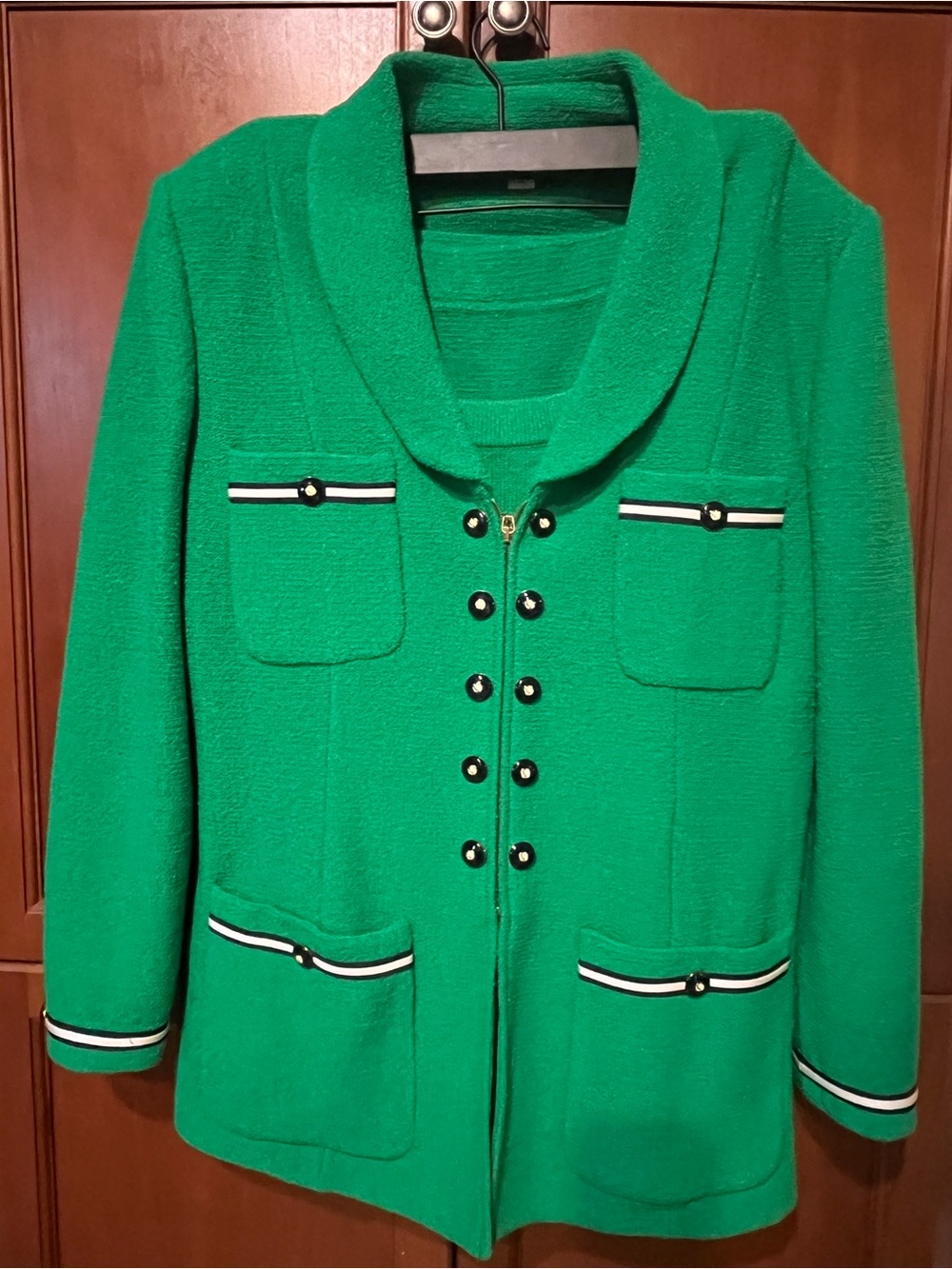 Vintage St John Marie Gray 4PC Kelly Green Santana Knit Suit 10 12 S